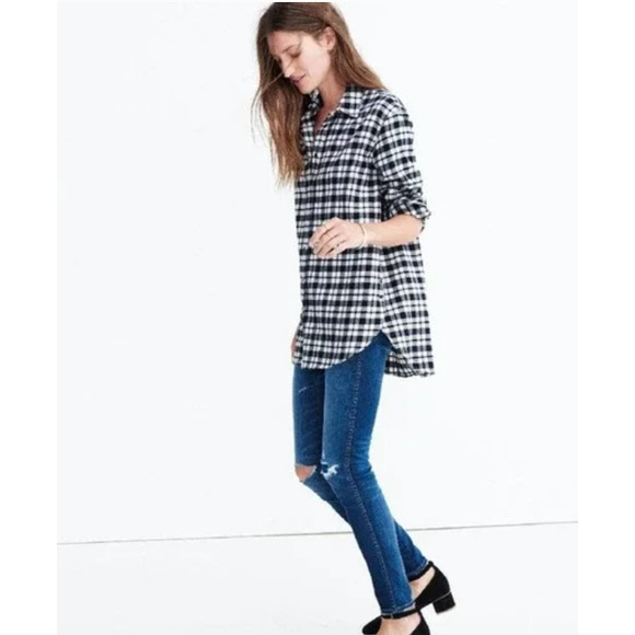 Madewell Tops - Madewell Flannel Oversized Side-Button Shirt‎ in Bridgeport Black Size Small